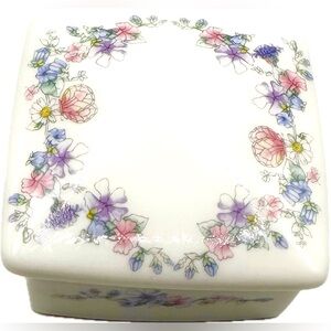 Vintage Wedgewood Angela Bone China, Square Trinket Box w/Lid & Floral Design